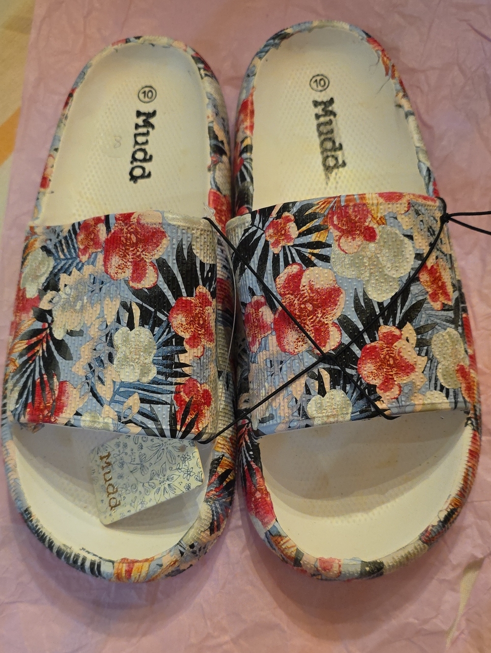 Mudd Women's Floral Slide Sandals - Red/Blue